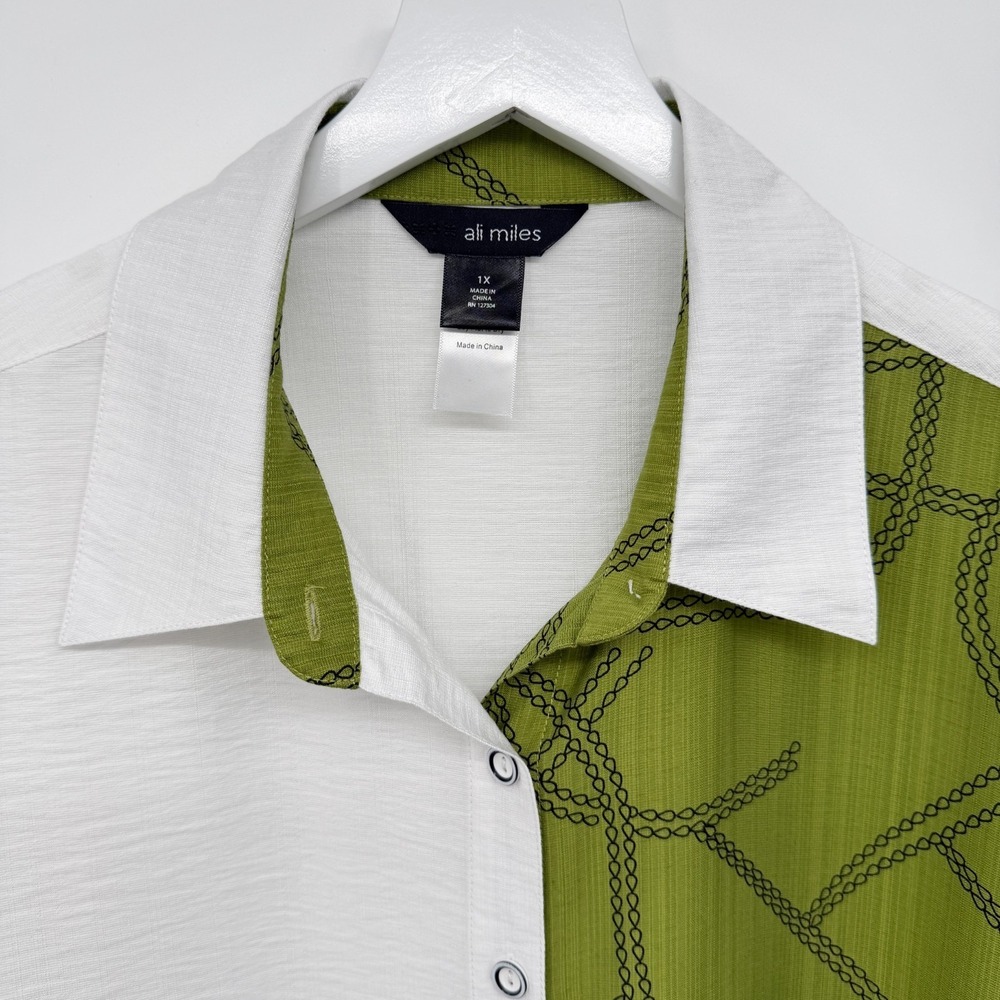 Ali Miles Top Shirt Blouse Size 1X Hi Low 3/4 Sleeves Color Block Abstract Artsy - Picture 5 of 15